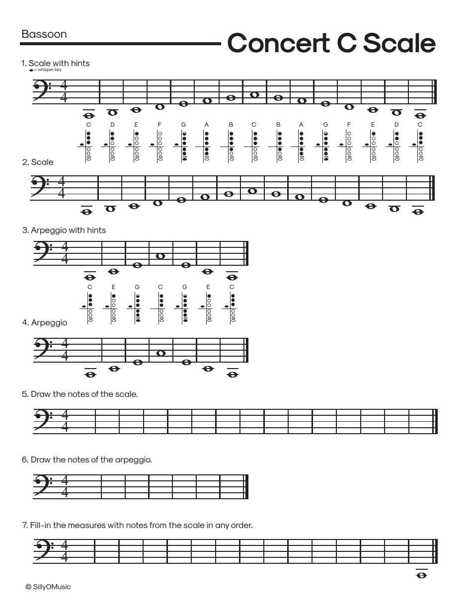 C Major Scale Fingering Chart Cheat Sheets for Band - Sillyomusic, Page 14