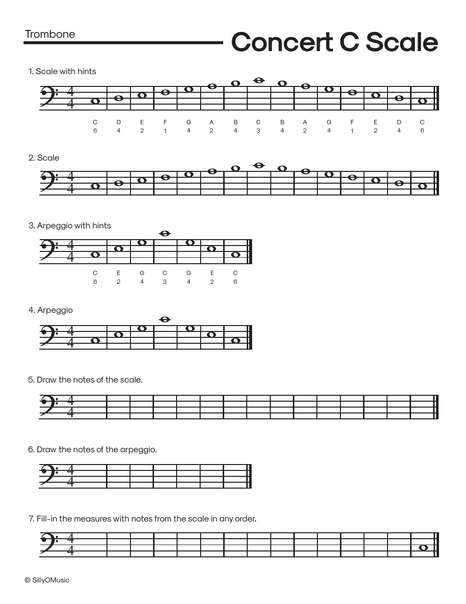 C Major Scale Fingering Chart Cheat Sheets for Band - Sillyomusic, Page 6