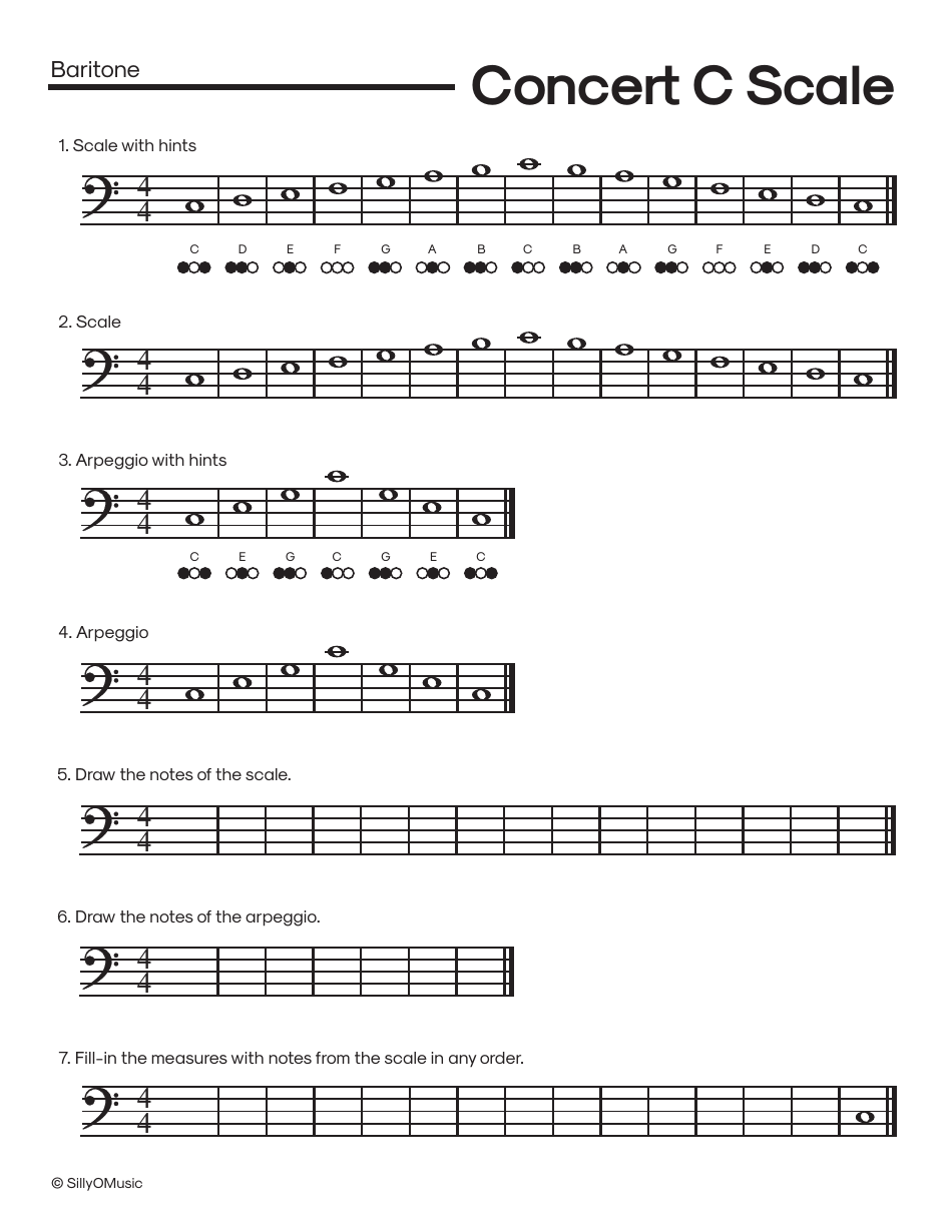 C Major Scale Fingering Chart Cheat Sheets for Band - Sillyomusic, Page 7