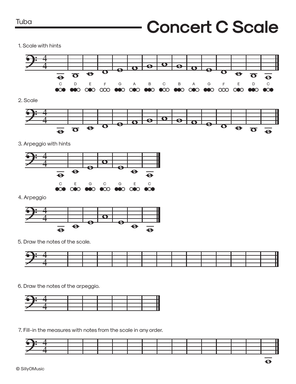 C Major Scale Fingering Chart Cheat Sheets for Band - Sillyomusic, Page 8