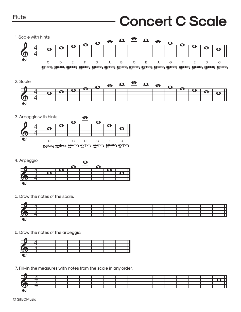 C Major Scale Fingering Chart Cheat Sheets for Band - Sillyomusic, Page 9