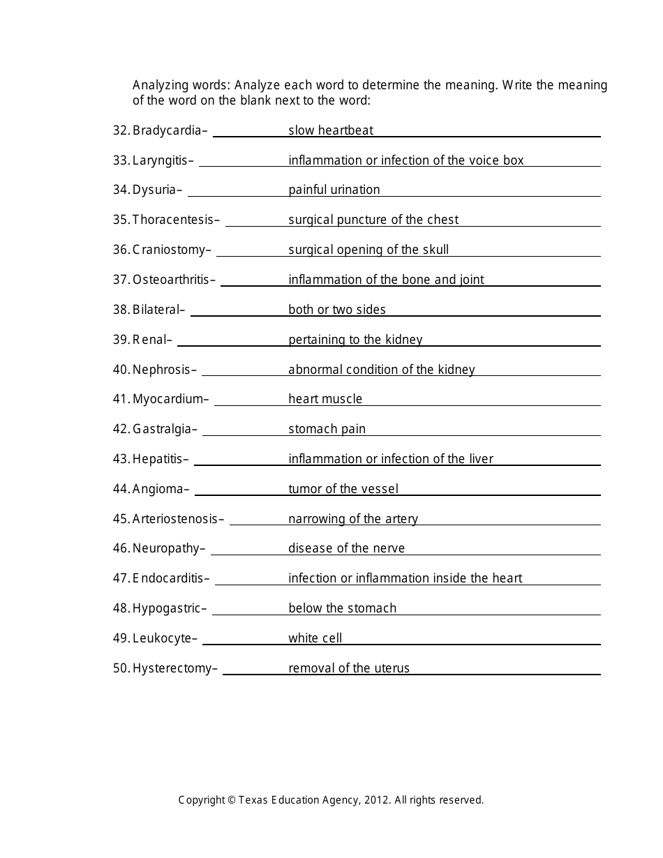 Medical Terminology Worksheet - Texas, Page 10