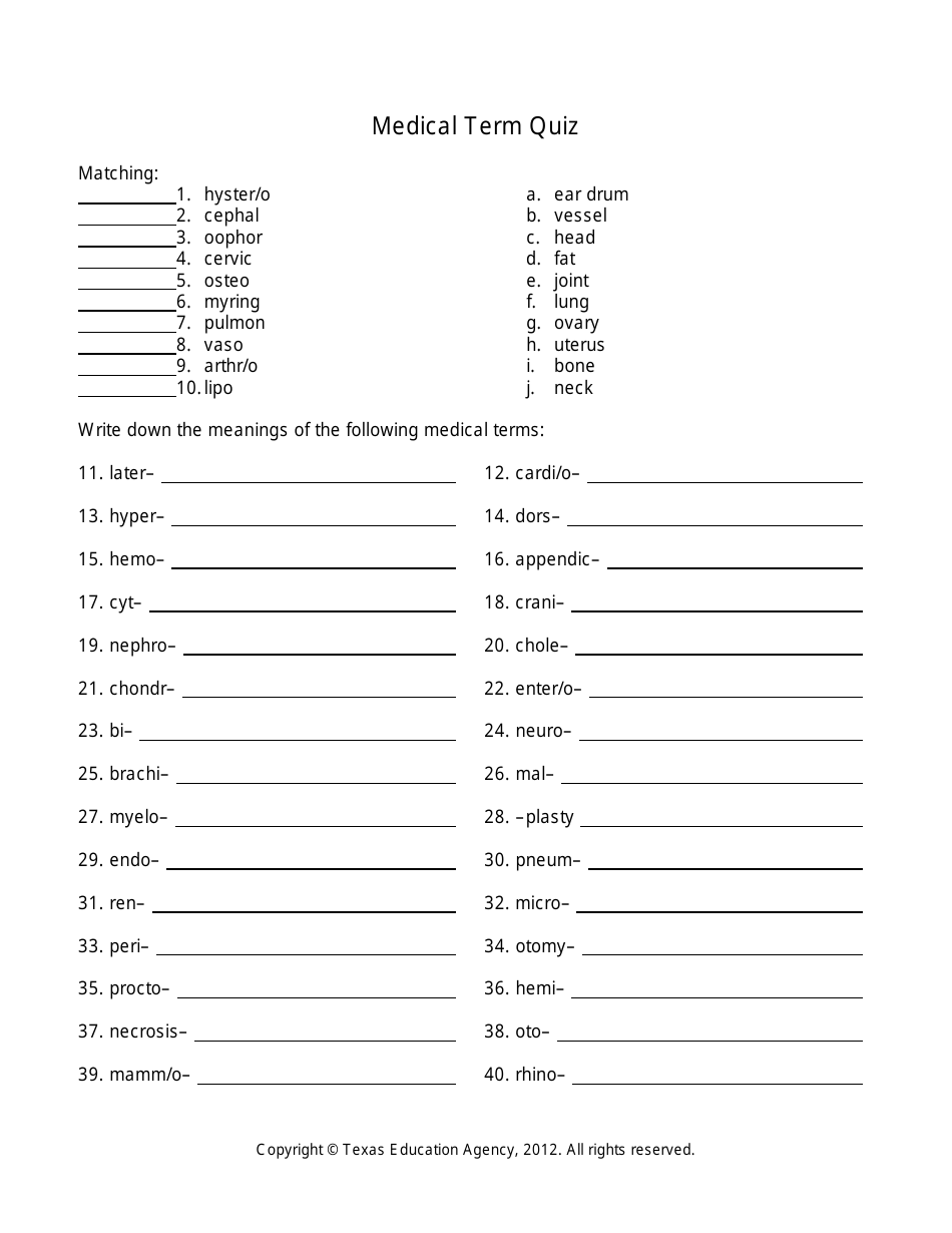 Medical Terminology Worksheet - Texas, Page 11
