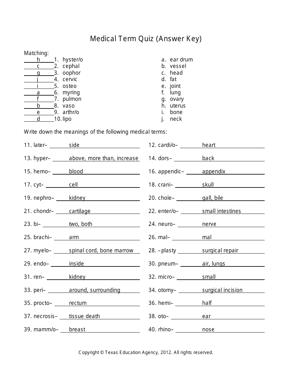 Medical Terminology Worksheet - Texas, Page 13