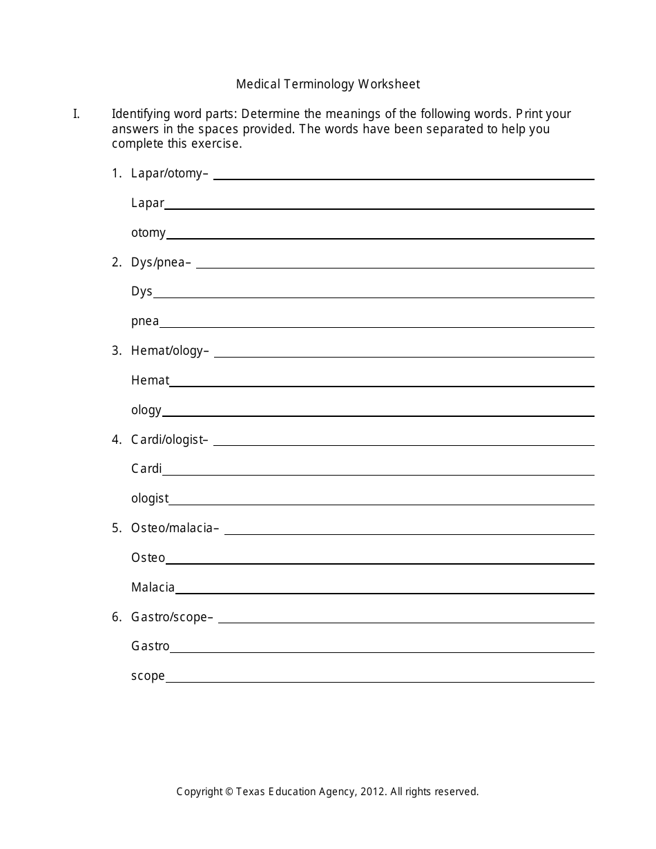 Medical Terminology Worksheet - Texas, Page 7