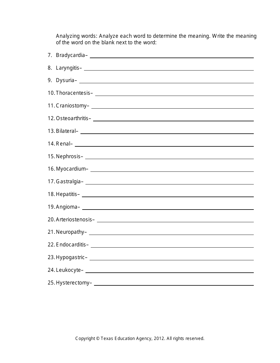 Medical Terminology Worksheet - Texas, Page 8