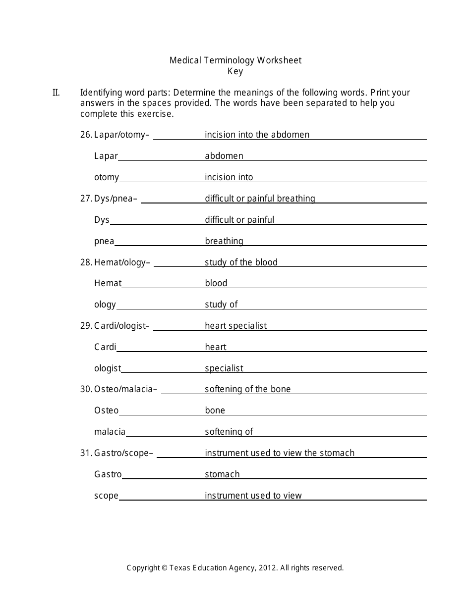 Medical Terminology Worksheet - Texas, Page 9