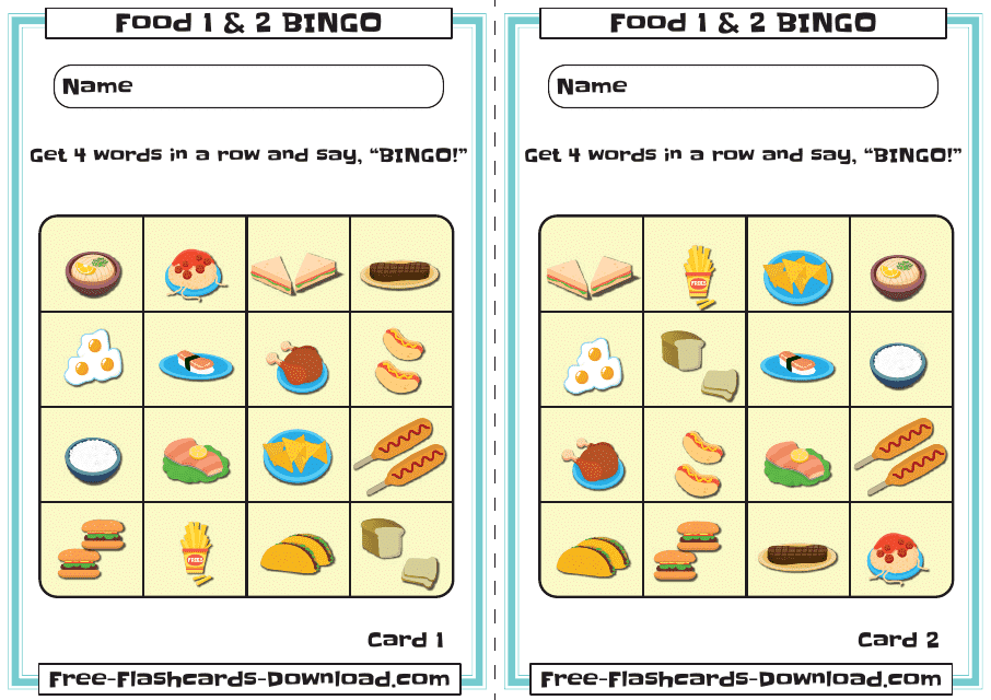 Food Bingo Cards