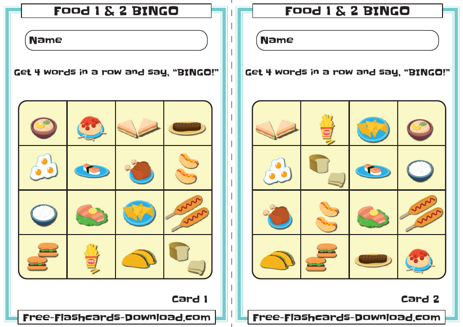 Food Bingo Cards, Page 1