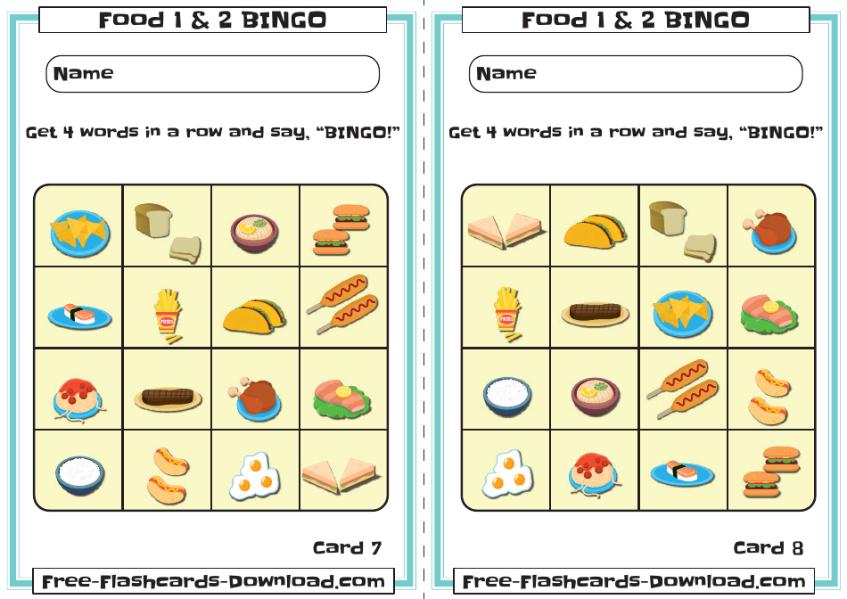 Food Bingo Cards, Page 4
