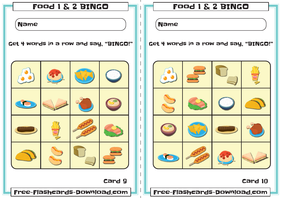 Food Bingo Cards, Page 5