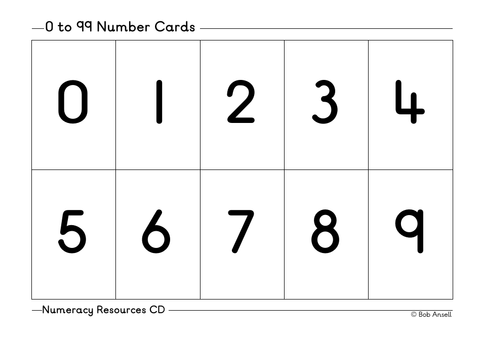0 to 99 Number Flashcards, Page 1
