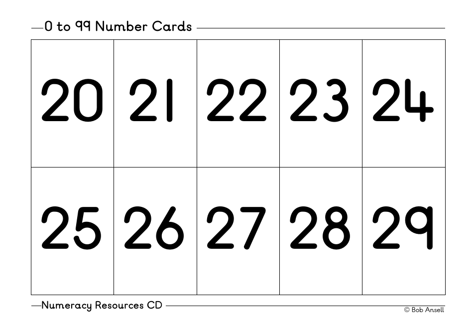 0 to 99 Number Flashcards, Page 3