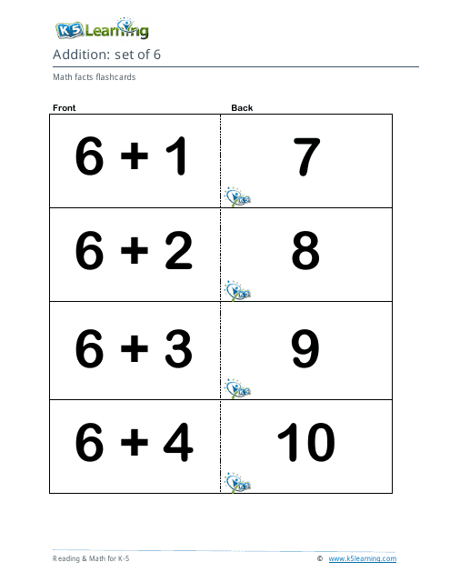 Math Facts Flashcards - Addition - Set of 6-8 Download Pdf