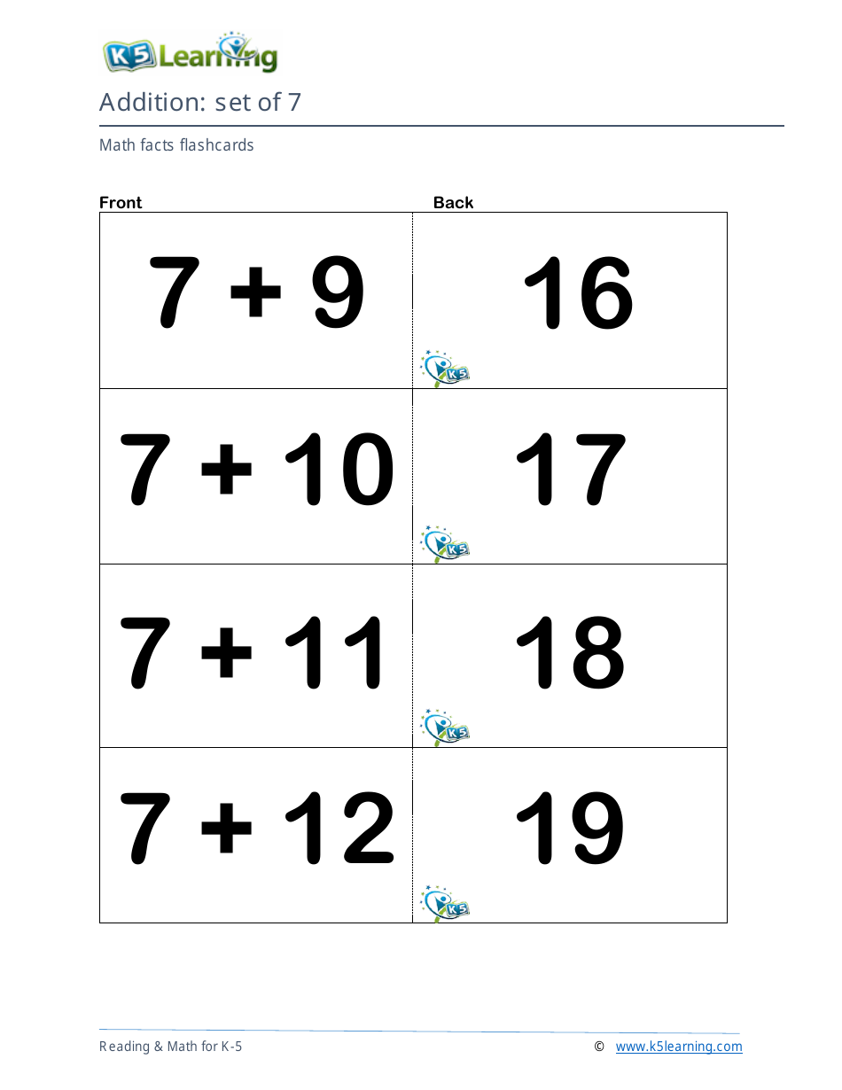 Math Facts Flashcards - Addition - Set of 6-8, Page 6