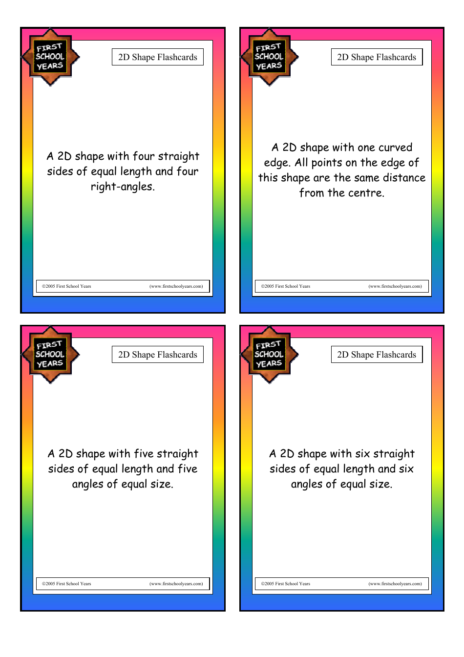 2d Shape Flashcards - First School Years, Page 1