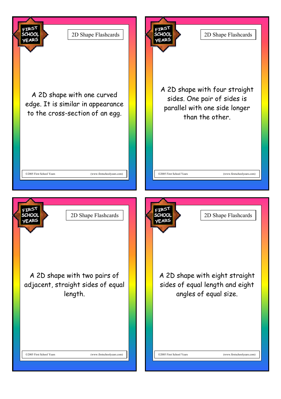 2d Shape Flashcards - First School Years, Page 3