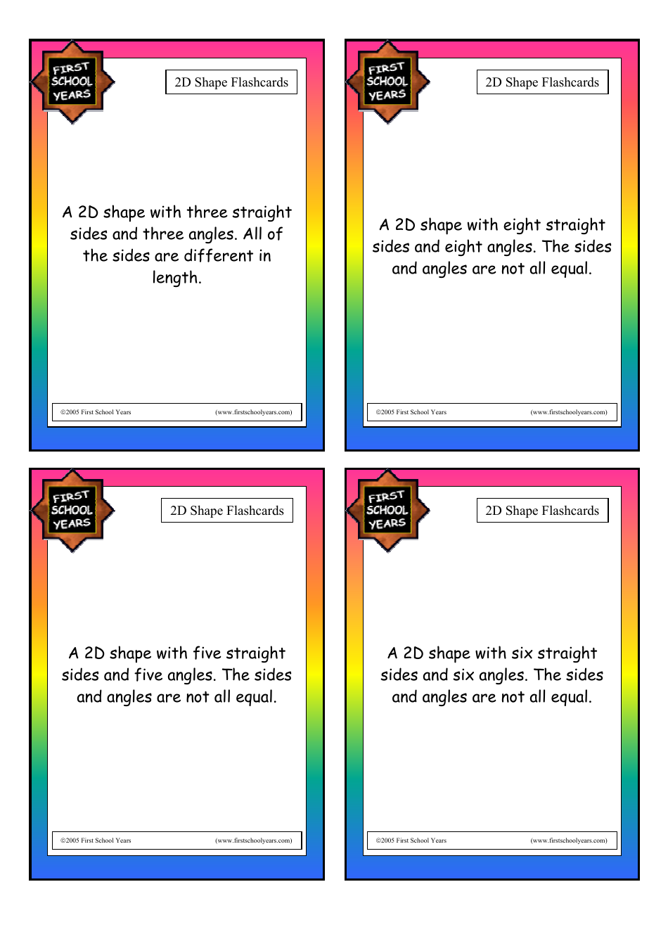 2d Shape Flashcards - First School Years, Page 4
