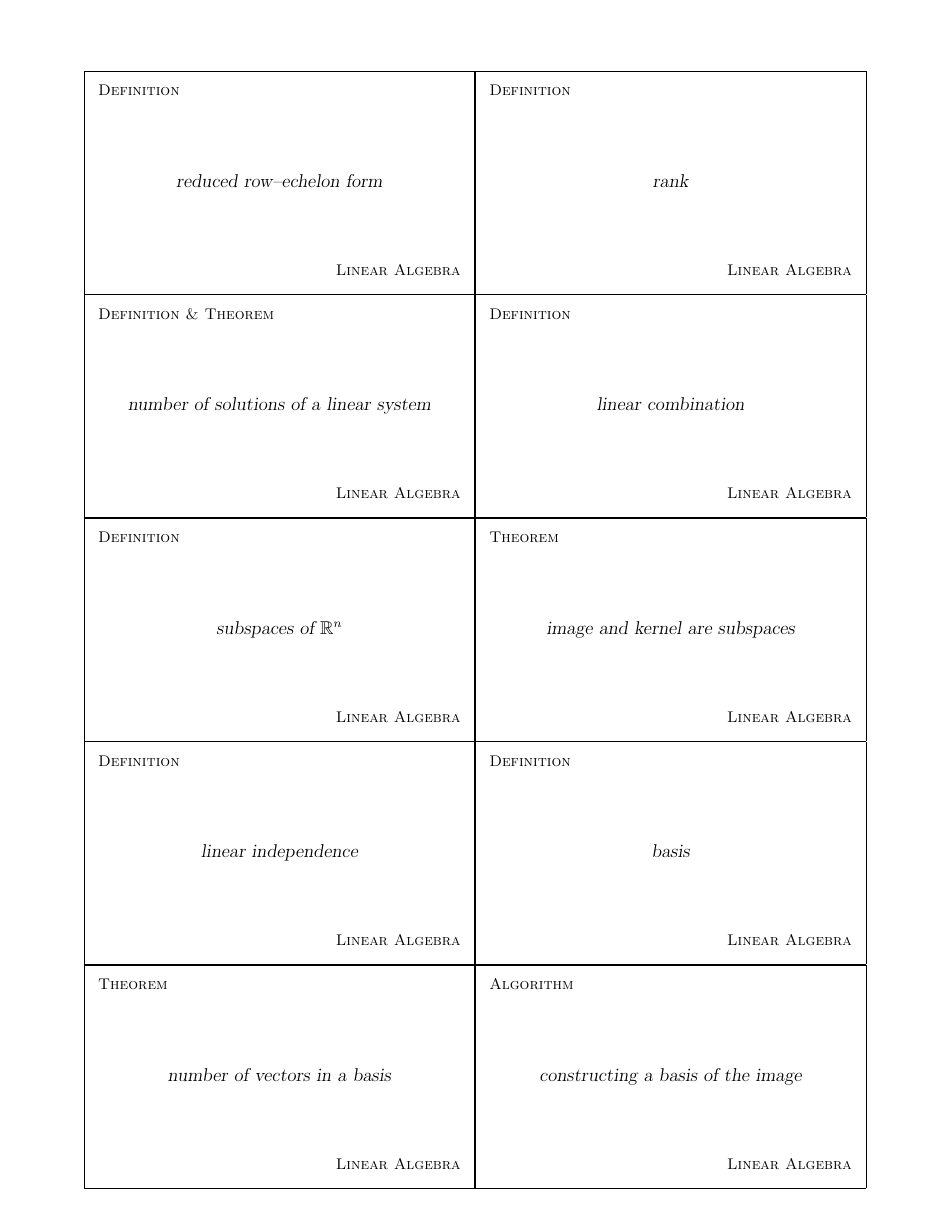 Linear Algebra Flashcards, Page 1
