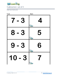 Math Facts Flashcards - Subtraction - Set of 0-9, Page 11