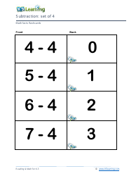 Math Facts Flashcards - Subtraction - Set of 0-9, Page 13