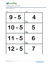 Math Facts Flashcards - Subtraction - Set of 0-9, Page 17