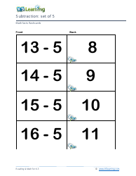Math Facts Flashcards - Subtraction - Set of 0-9, Page 18