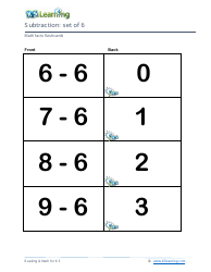 Math Facts Flashcards - Subtraction - Set of 0-9, Page 19