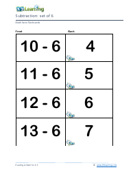 Math Facts Flashcards - Subtraction - Set of 0-9, Page 20
