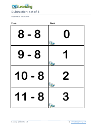 Math Facts Flashcards - Subtraction - Set of 0-9, Page 22