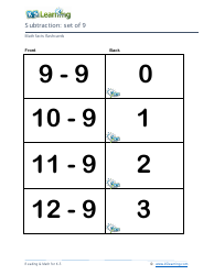 Math Facts Flashcards - Subtraction - Set of 0-9, Page 25