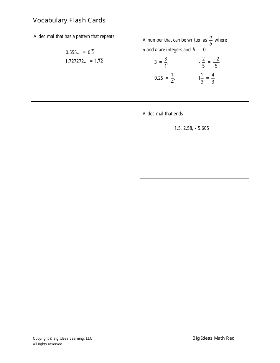 Grade 7 Math Vocabulary Flashcards Download Printable PDF | Templateroller