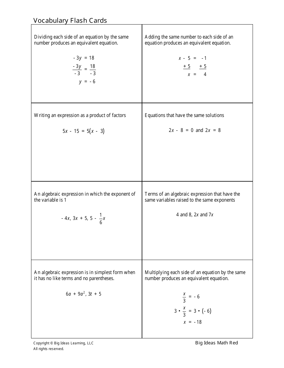 Grade 7 Math Vocabulary Flashcards Download Printable PDF | Templateroller