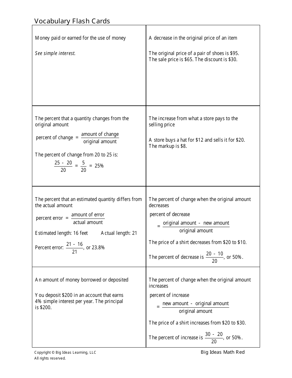 Grade 7 Math Vocabulary Flashcards Download Printable PDF | Templateroller