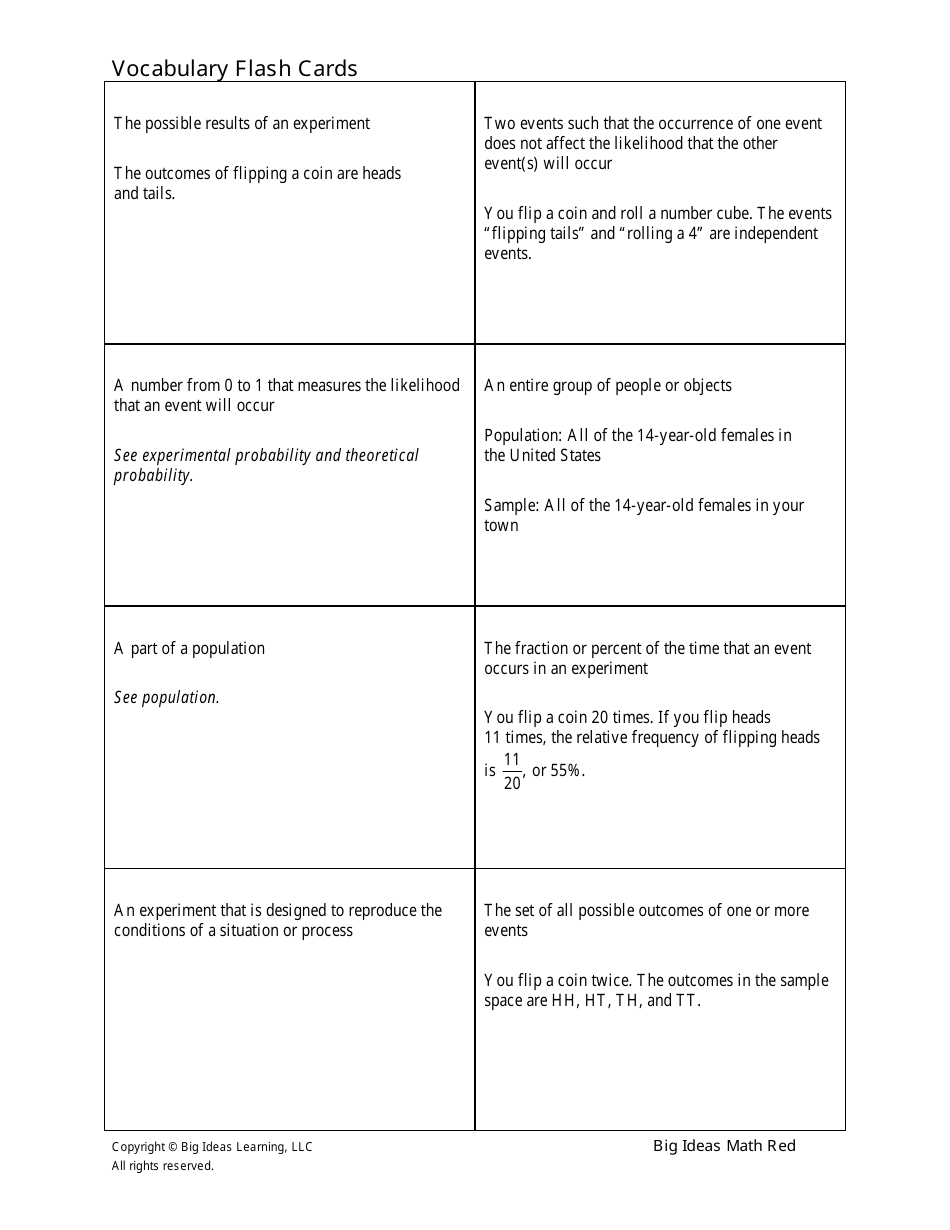 Grade 7 Math Vocabulary Flashcards Download Printable PDF | Templateroller