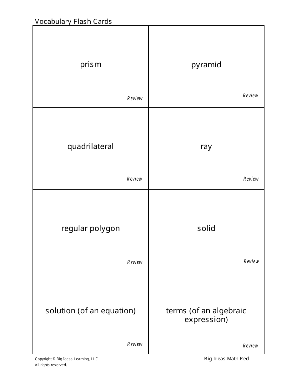 Grade 7 Math Vocabulary Flashcards Download Printable PDF | Templateroller
