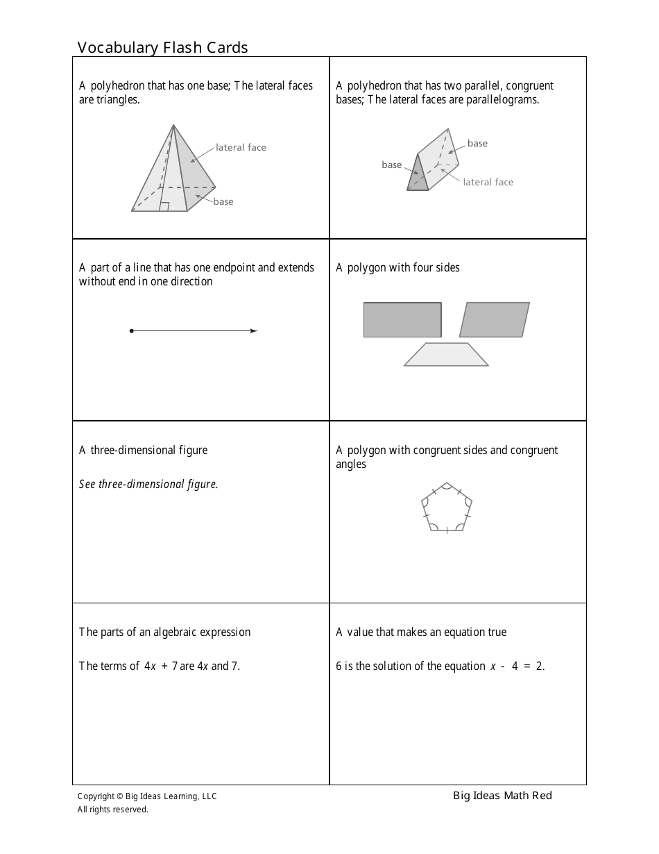 Grade 7 Math Vocabulary Flashcards Download Printable PDF | Templateroller