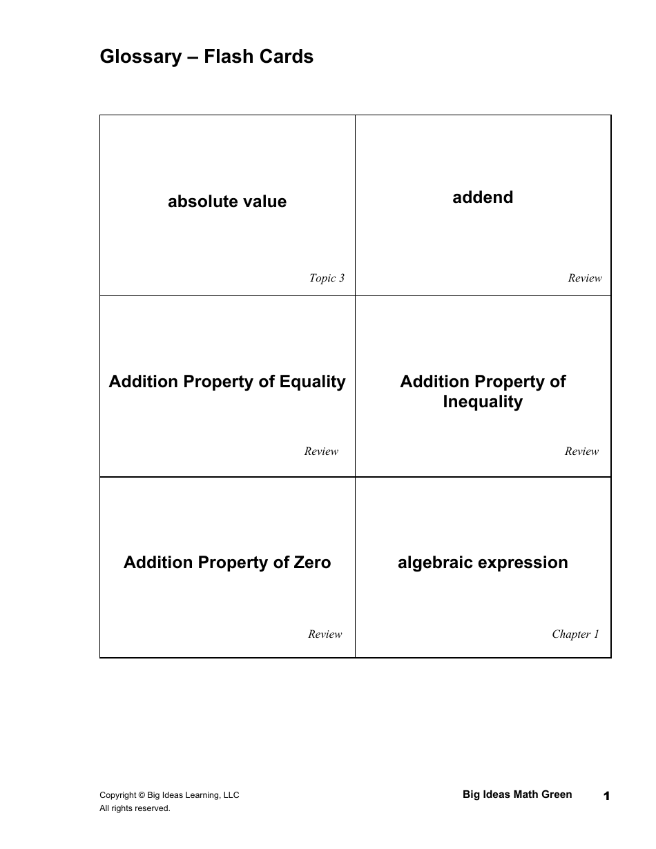 Math Glossary Flashcards, Page 1