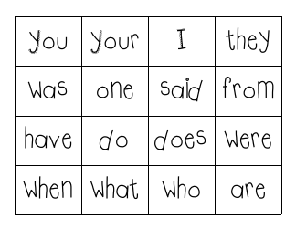 Trick Word Flashcards, Page 2