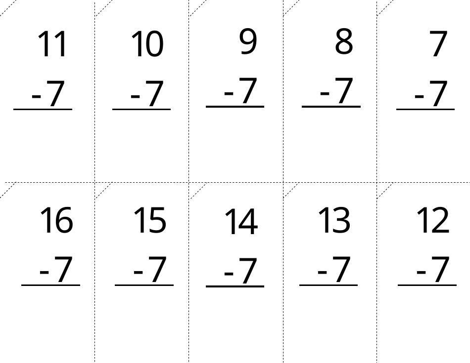 Math Facts Flashcards - Subtraction, Page 17