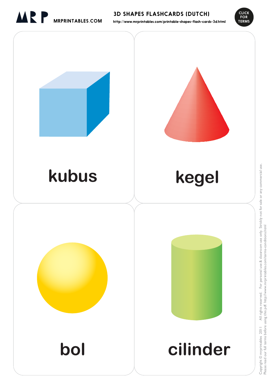 Dutch Flashcards - 3d Shapes, Page 1