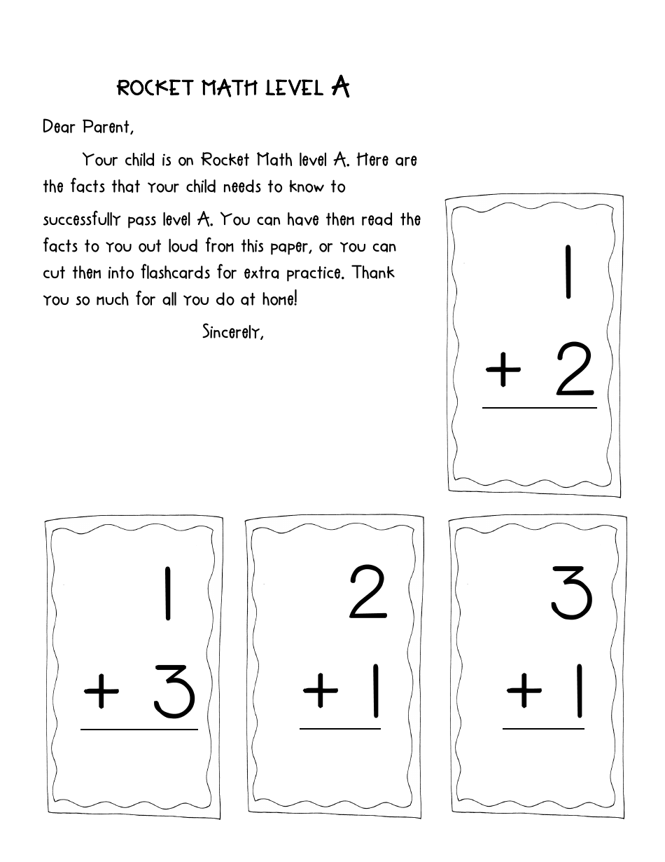 Rocket Math Flashcards, Page 1