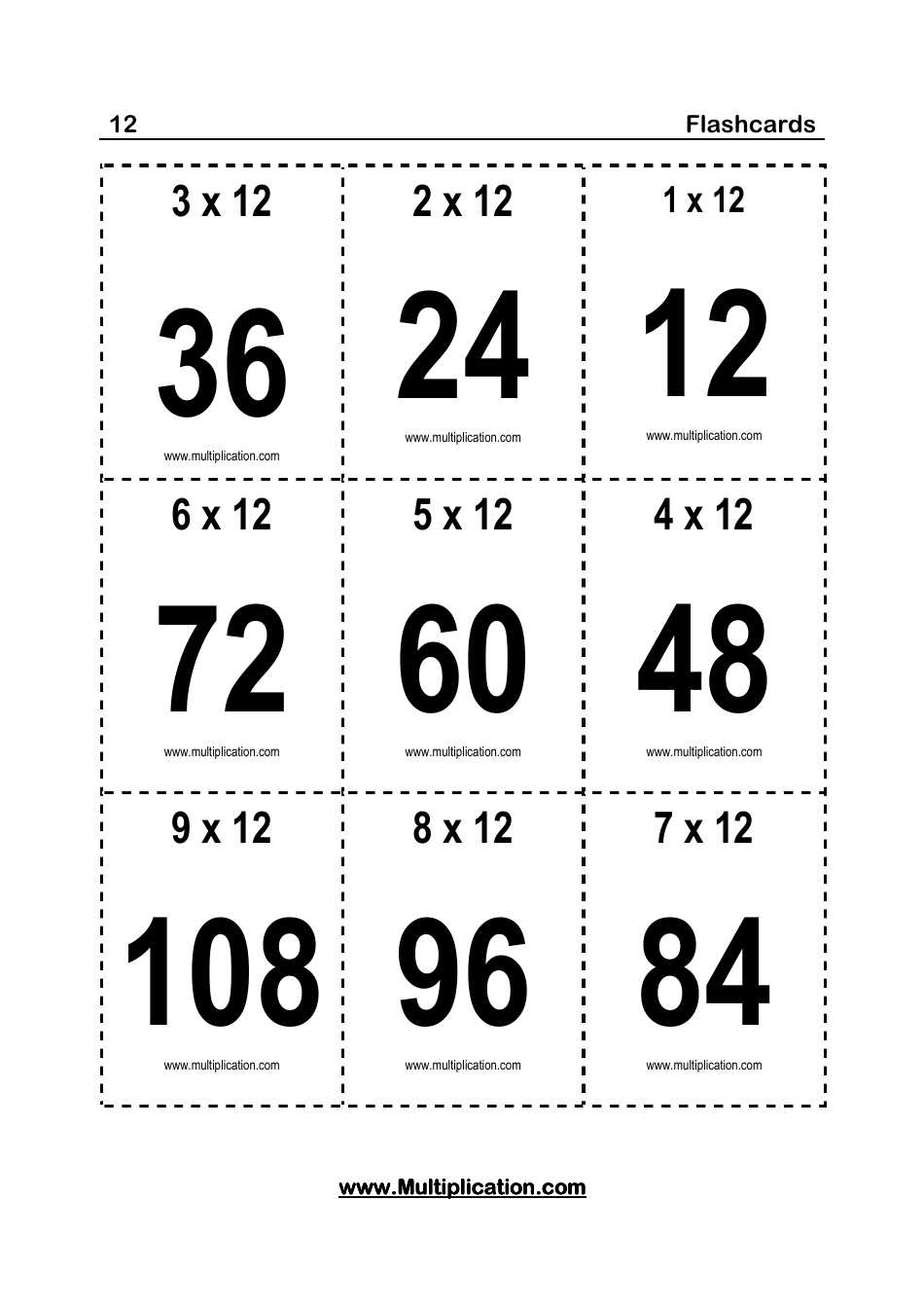 0-12 Multiplication Flashcards, Page 26