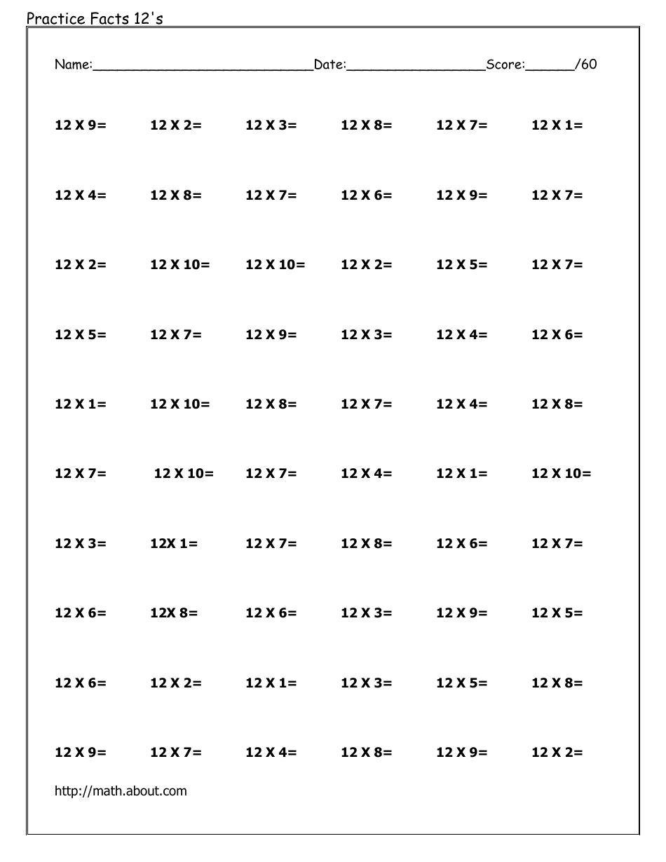 0-12 Multiplication Flashcards, Page 37