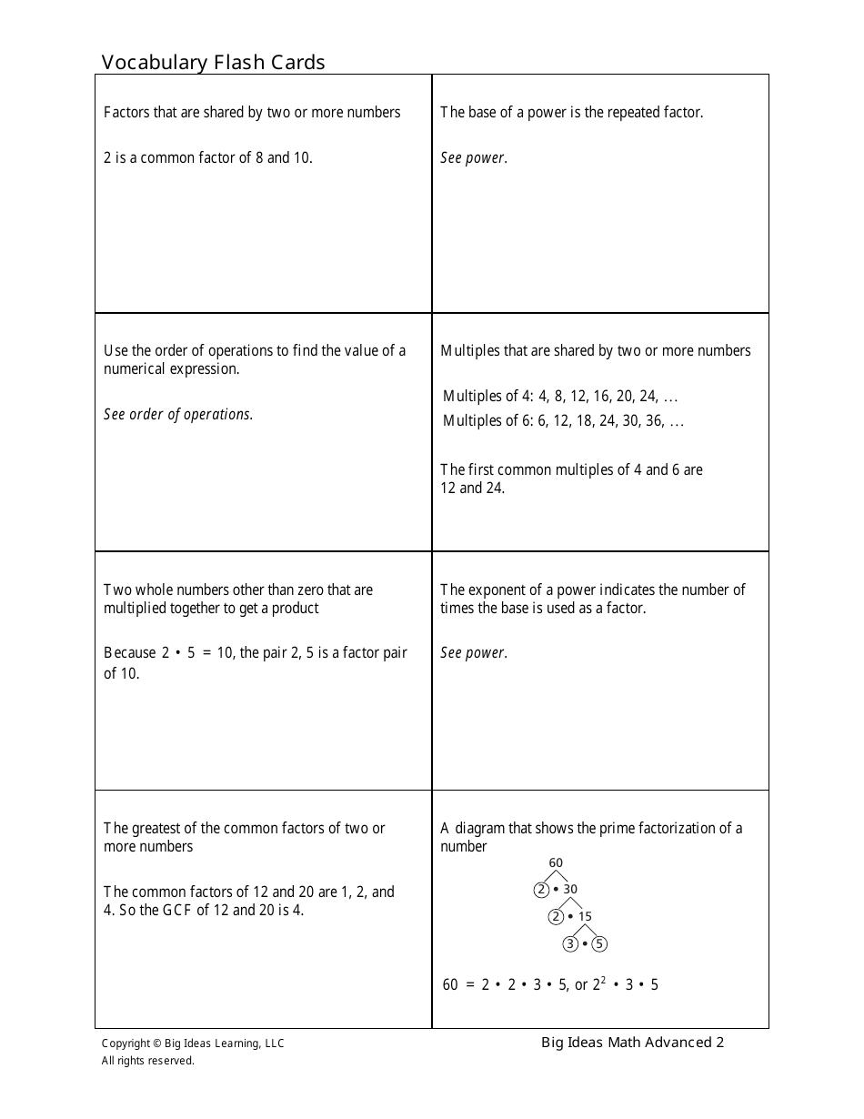 Advanced Math Vocabulary Flash Cards - Big Ideas Learning, Page 2