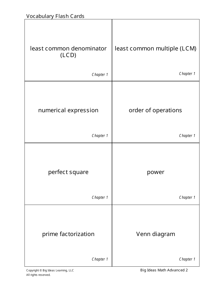 Advanced Math Vocabulary Flash Cards - Big Ideas Learning, Page 3