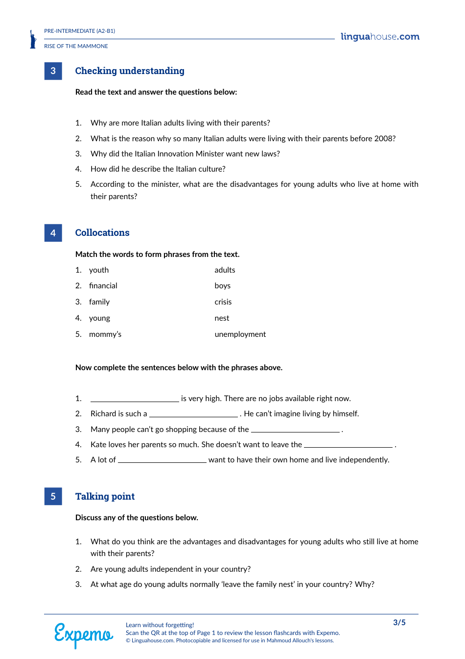 Pre-intermediate English Worksheet: Youth Unemployment - Linguahouse, Page 3