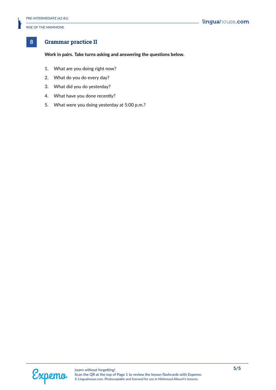 Pre-intermediate English Worksheet: Youth Unemployment - Linguahouse, Page 5