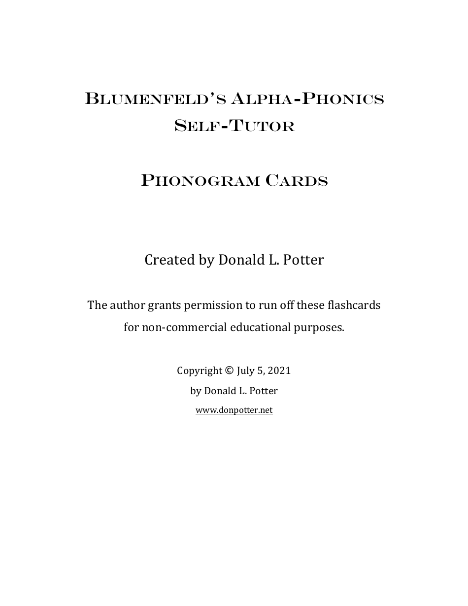 English Phonogram Flashcards - Donald L. Potter, Page 1