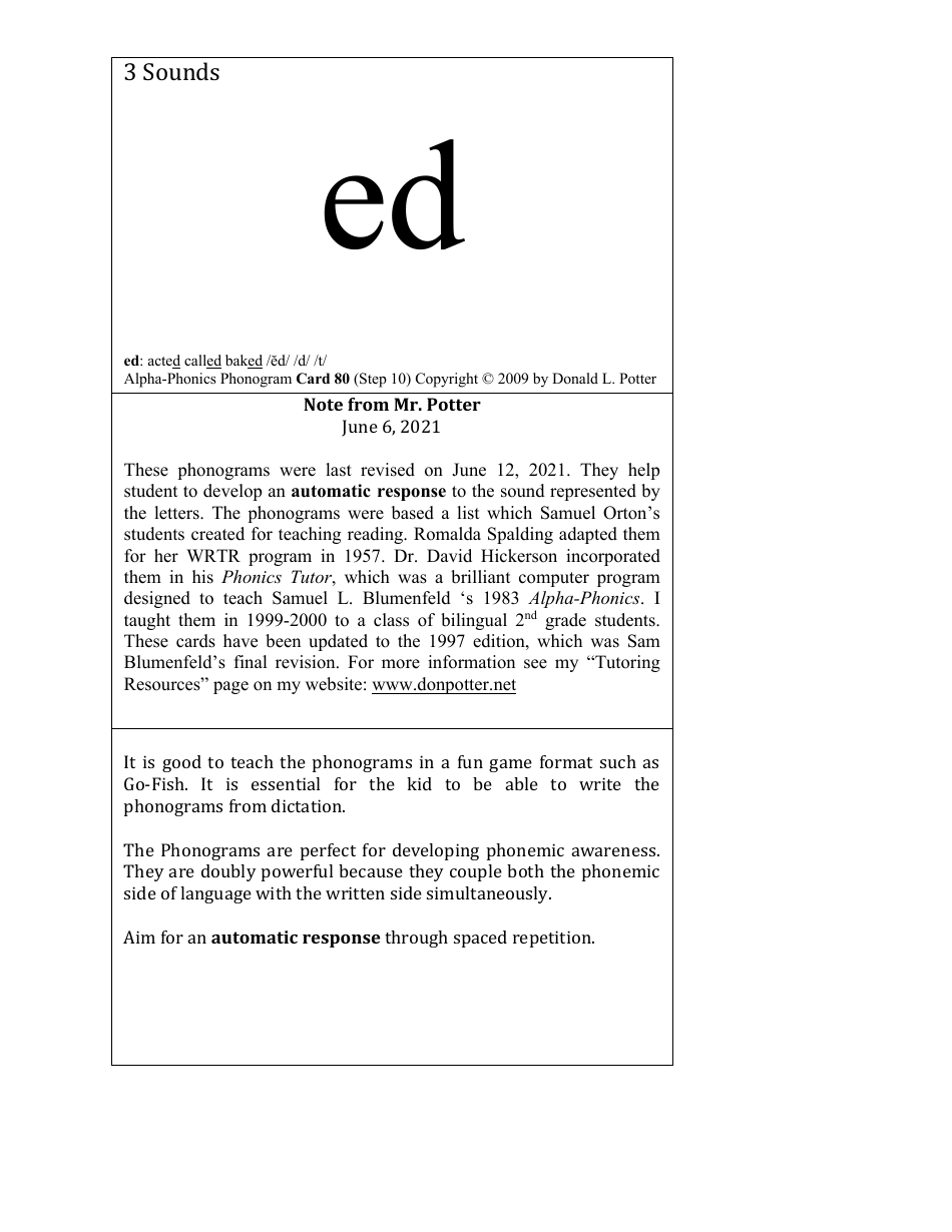 English Phonogram Flashcards - Donald L. Potter, Page 32